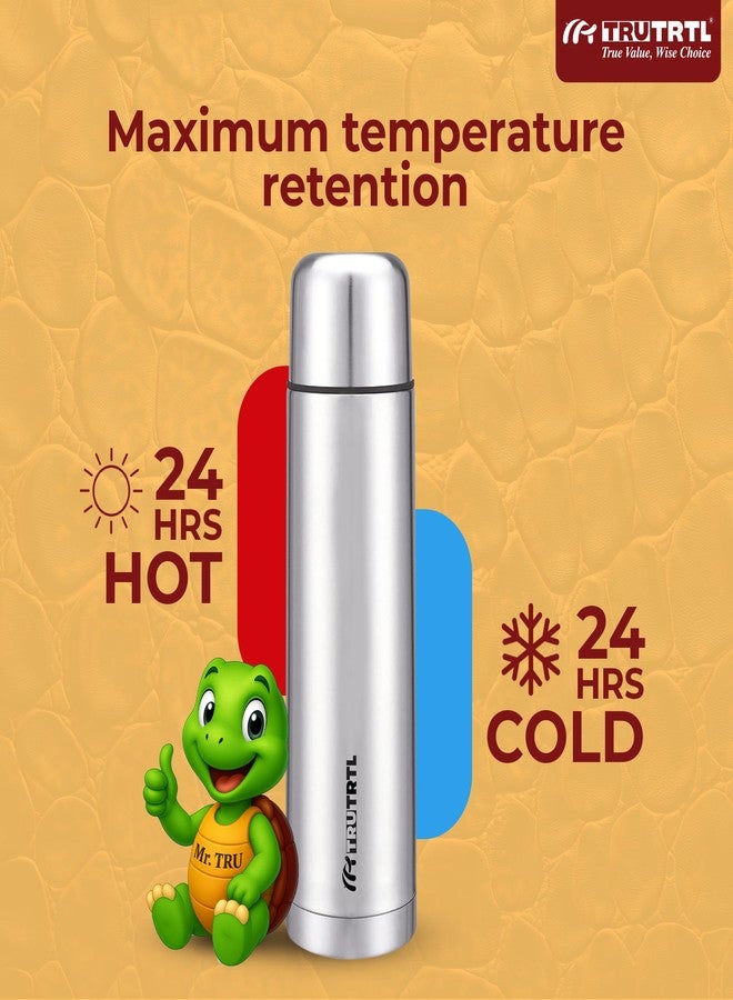 truTRTL Thermosteel Water Bottle 1L with Bag| 24 Hr Hot & Cold | Leak Proof Lid | ISI Certified | Vacuum Insulated | Bottle for Office, Gym, School I Silver - Image 4